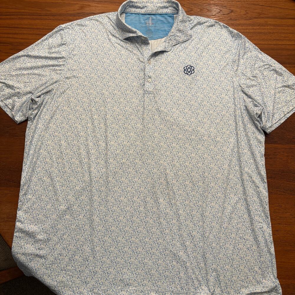 Johnnie-O Men's Blue White Print Short Sleeve golf polo shirt size XL